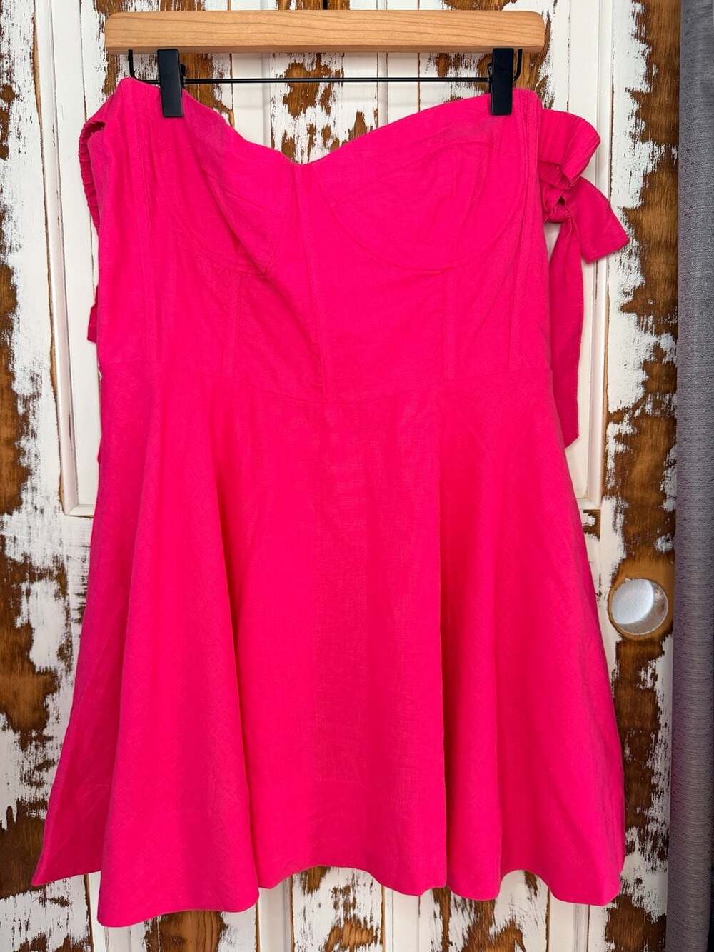 Megan Moroney Skater Mini Dress Size XL Hot Pink Linen Blend Off Shoulder NWT